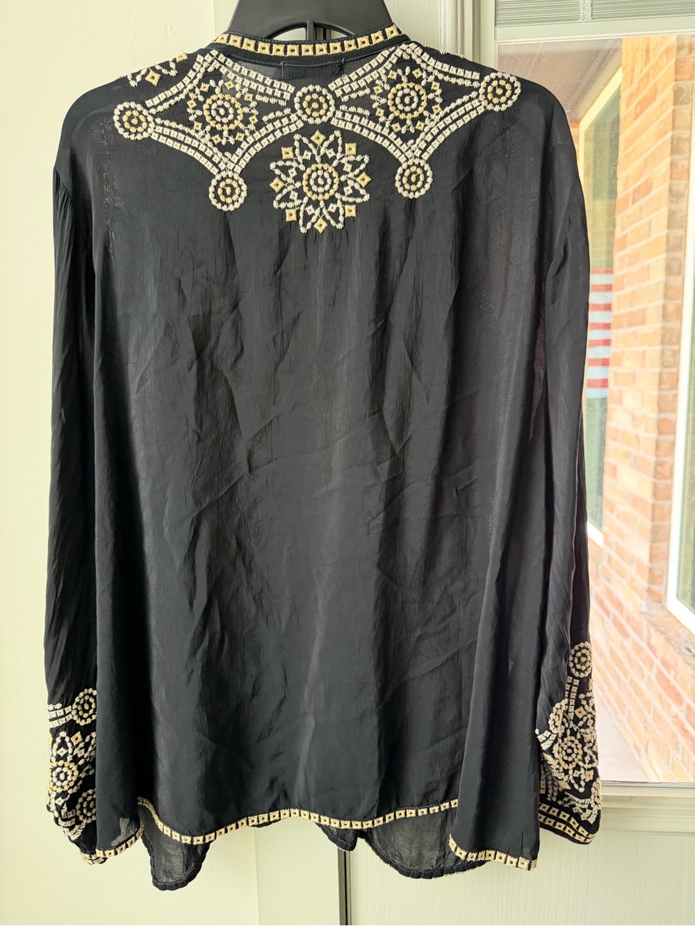 Johnny Was Black Blouse with Coral Floral Embroidery - Picture 5 of 8